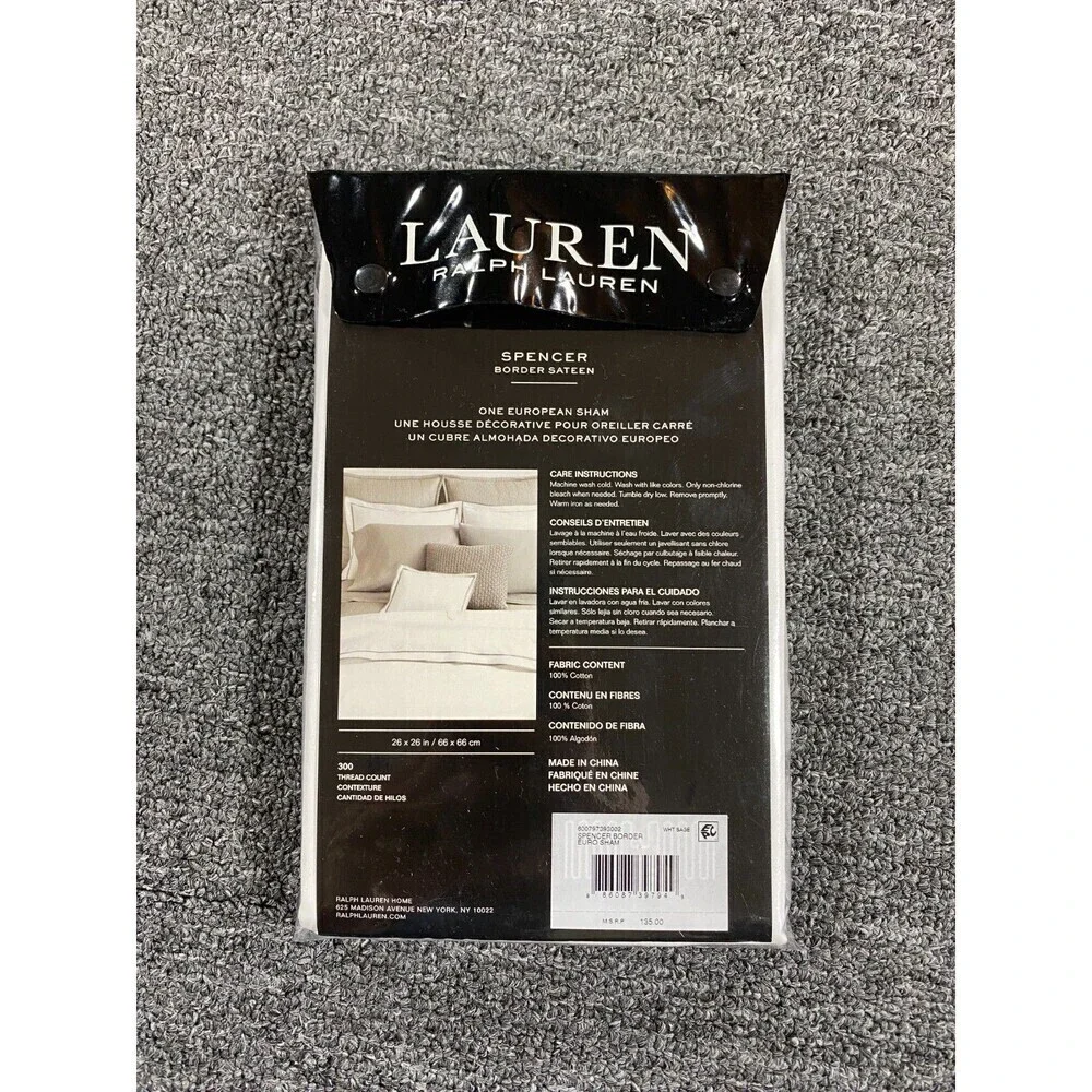 Ralph Lauren European Sham 300 Thread Count Beige SPENCER BORDER SATEEN